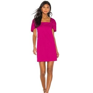 Theory Magenta Pink Draped Sleeve Square Neck Mini Dress Stretch Sz Small